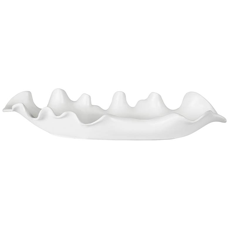 Image 3 Ruffled 24 inch Wide Matte White Glaze Ceramic Feather Bowl more views