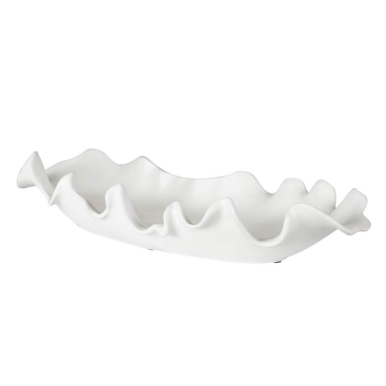 Image 3 Ruffled 24 inch Wide Matte White Glaze Ceramic Feather Bowl more views