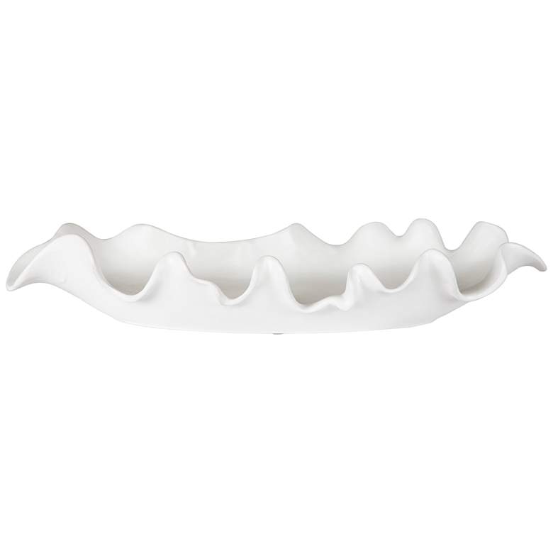 Image 4 Ruffled 24 inch Wide Matte White Glaze Ceramic Feather Bowl more views