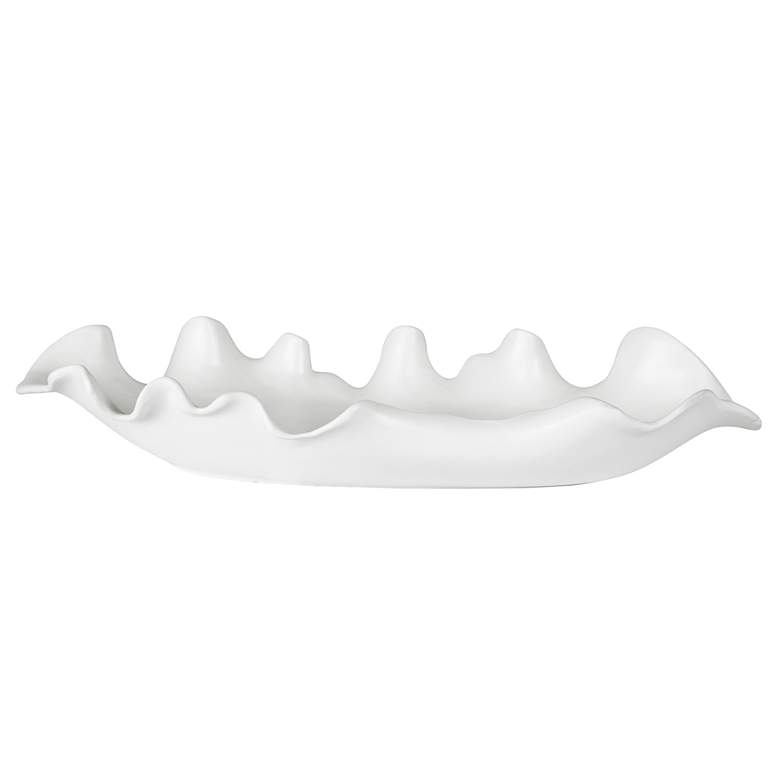 Image 4 Ruffled 24 inch Wide Matte White Glaze Ceramic Feather Bowl more views