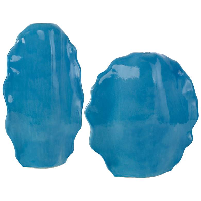 Image 1 Ruffled Feathers 20"H Gloss Blue Ceramic Vases Set of 2