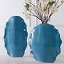 1_Ruffled Feathers 20"H Gloss Blue Ceramic Vases Set of 2
