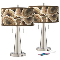 Ruffled Feathers Vicki Brushed Nickel USB Table Lamps Set of 2