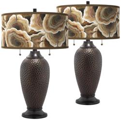 Ruffled Feathers Zoey Hammered Oil-Rubbed Bronze Table Lamps Set