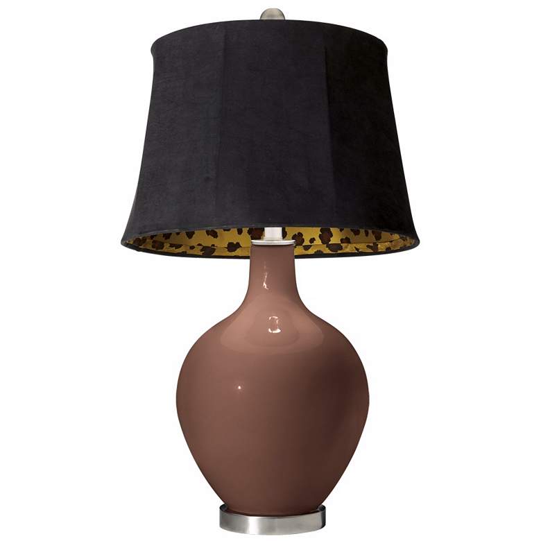 Image 1 Rugged Brown Black Faux Suede Shade Ovo Table Lamp