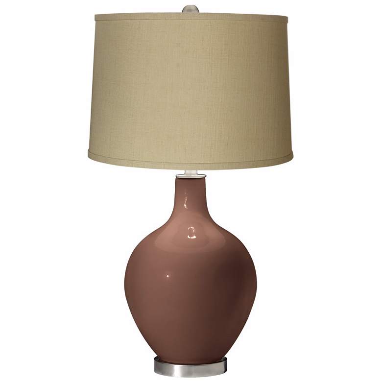 Image 1 Rugged Brown Herbal Linen Shade Ovo Table Lamp