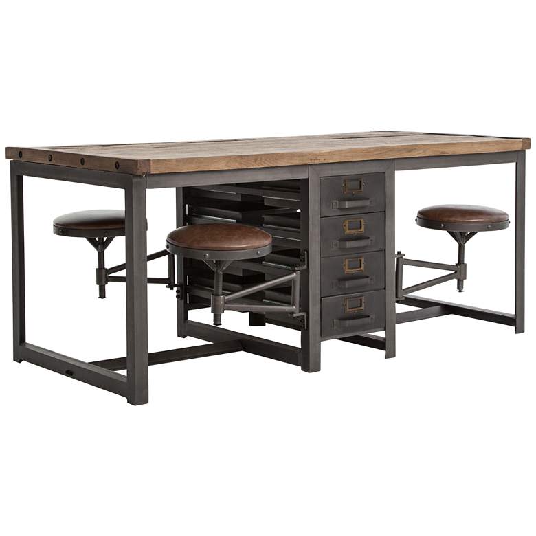 Image 1 Rupert 71" Wide Waxed Bleached Pine 8-Drawer Work Table