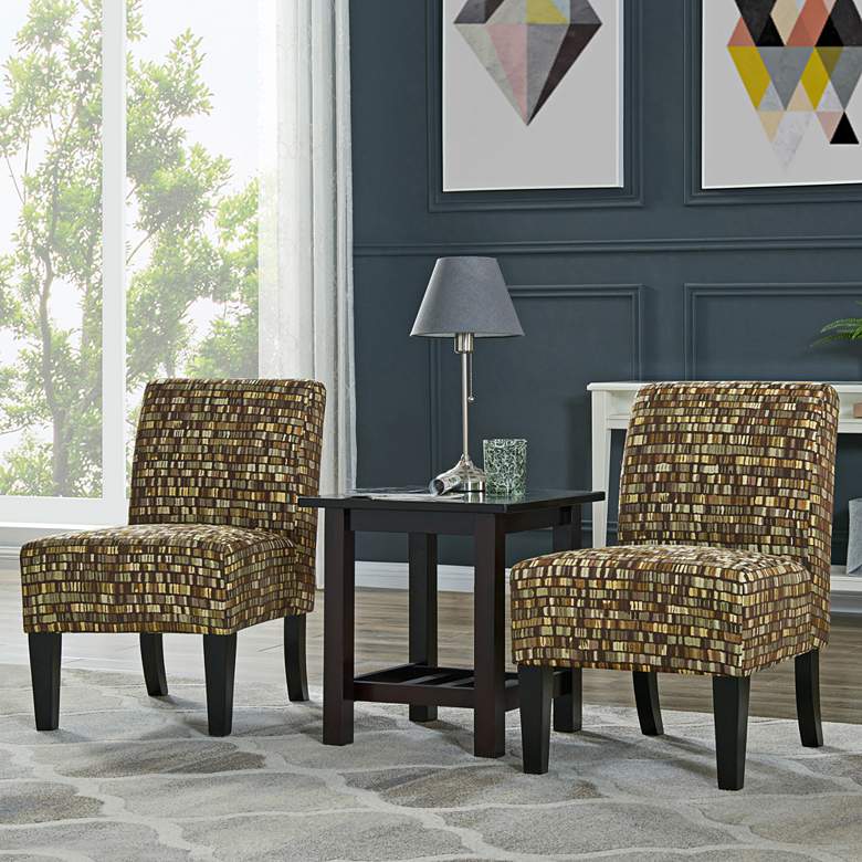 Image 1 Rupert Brown Stained Glass Fabric Accent Chairs Set of 2