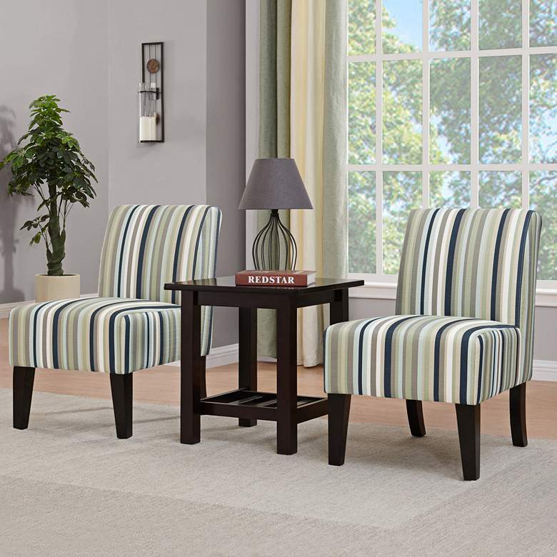 Image 1 Rupert Multi-Striped Fabric Armless Accent Chairs Set of 2