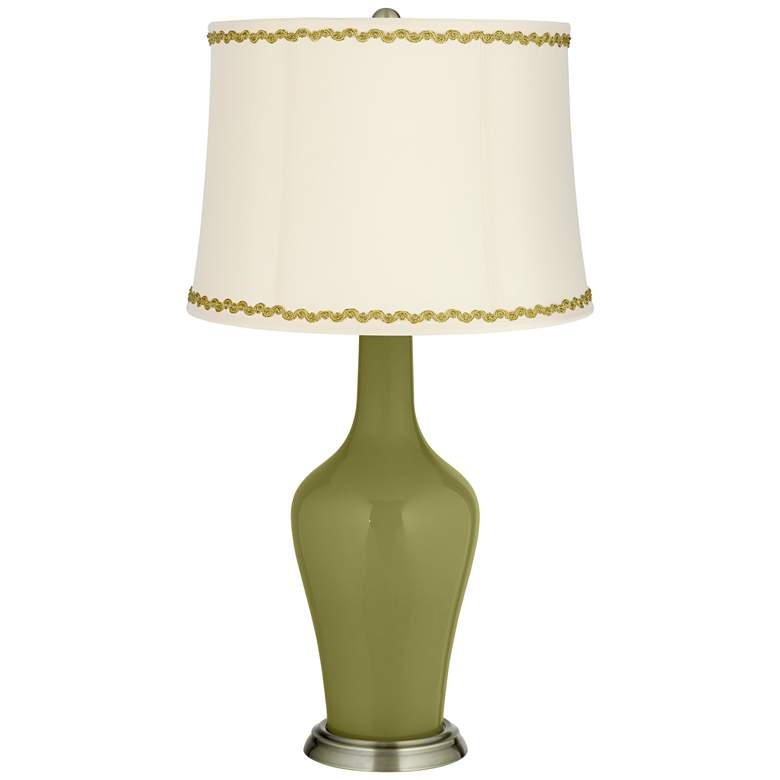 Image 1 Rural Green Anya Table Lamp with Relaxed Wave Trim