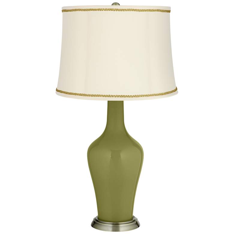 Image 1 Rural Green Anya Table Lamp with Scroll Braid Trim