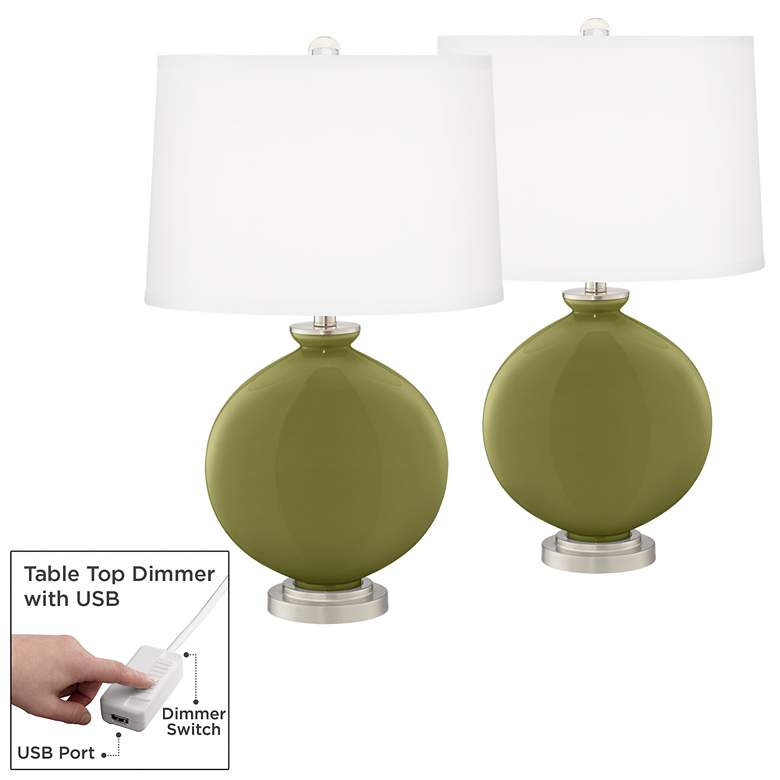 Image 1 Rural Green Carrie Table Lamp Set of 2 with Dimmers