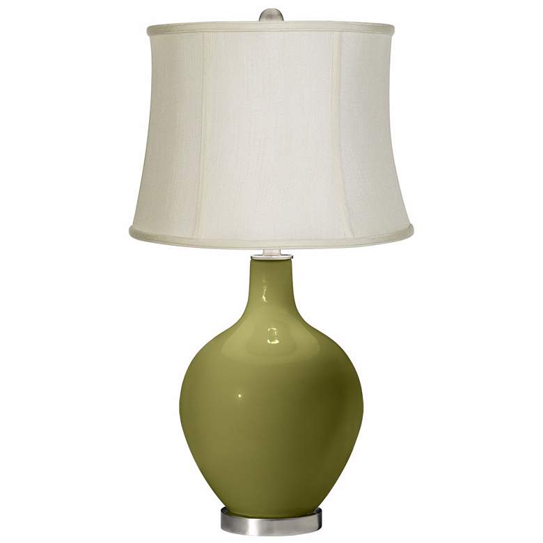 Image 1 Rural Green Creme Fabric Drum Ovo Table Lamp