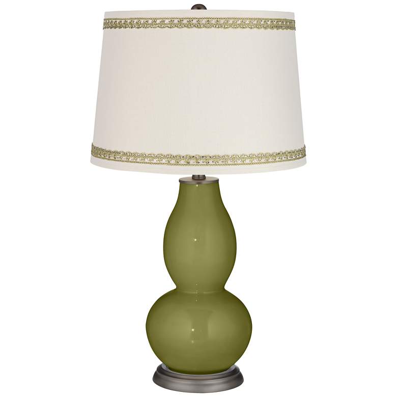 Image 1 Rural Green Double Gourd Table Lamp with Rhinestone Lace Trim