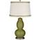 Rural Green Double Gourd Table Lamp with Rhinestone Lace Trim