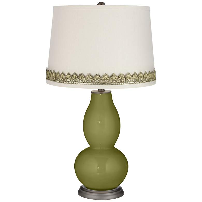 Image 1 Rural Green Double Gourd Table Lamp with Scallop Lace Trim