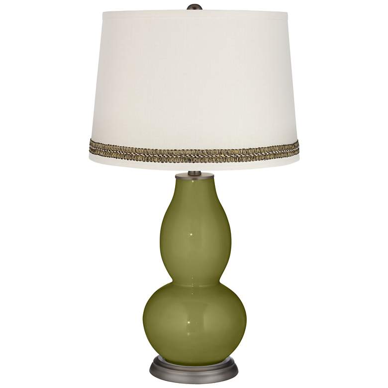Image 1 Rural Green Double Gourd Table Lamp with Wave Braid Trim