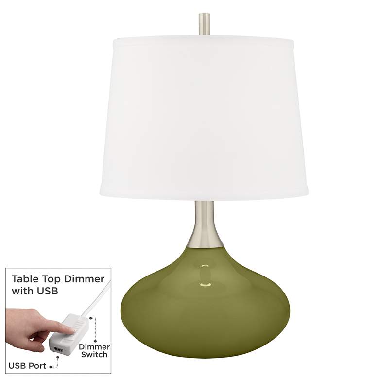 Image 1 Rural Green Felix Modern Table Lamp with Table Top Dimmer