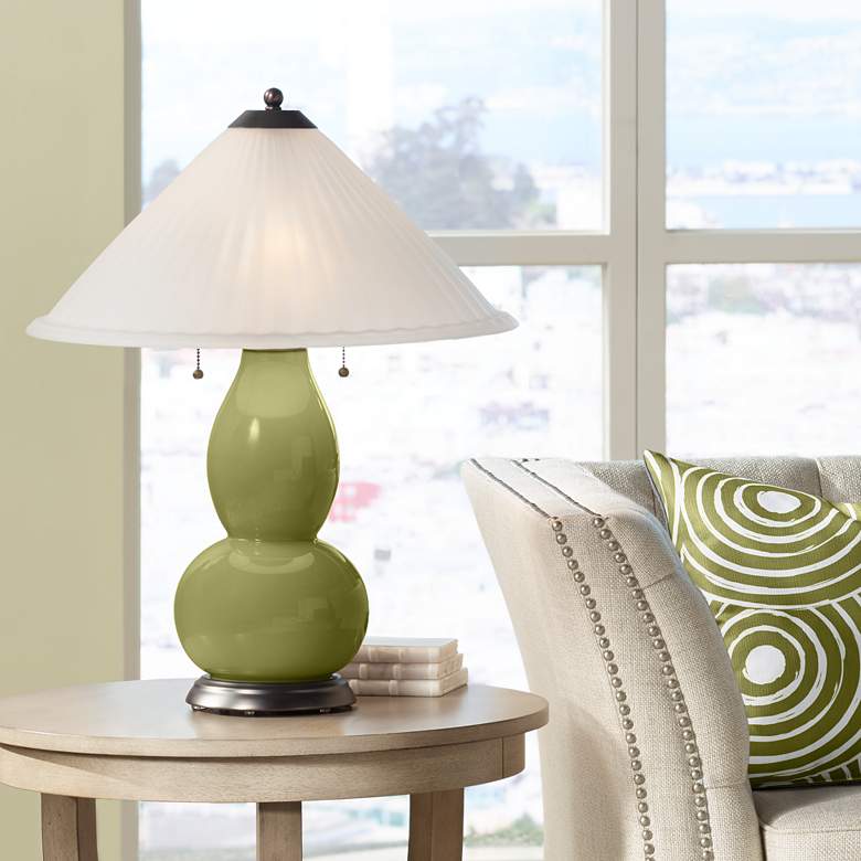 Image 1 Rural Green Fulton Table Lamp with Fluted Glass Shade