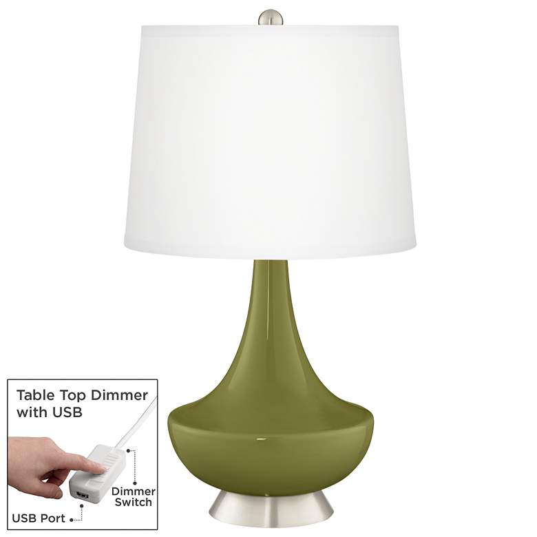 Image 1 Rural Green Gillan Glass Table Lamp with Dimmer