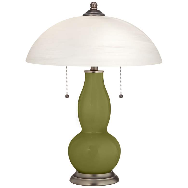 Image 1 Rural Green Gourd-Shaped Table Lamp with Alabaster Shade