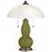 Rural Green Gourd-Shaped Table Lamp with Alabaster Shade
