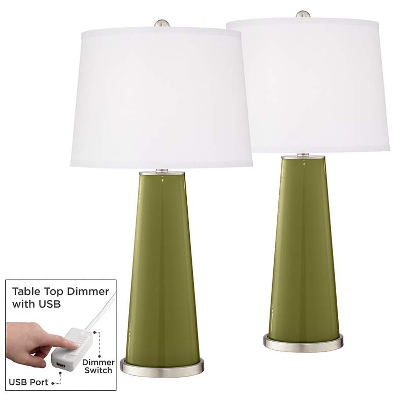 Image 1 Rural Green Leo Table Lamp Set of 2 with Dimmers