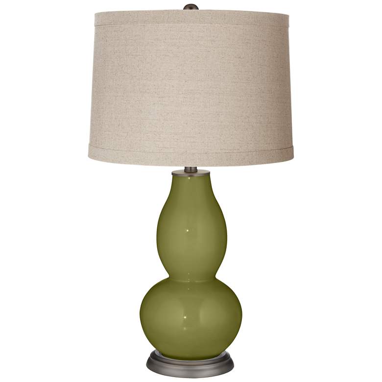 Image 1 Rural Green Linen Drum Shade Double Gourd Table Lamp