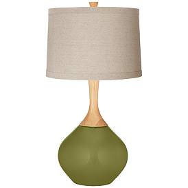 Image1 of Rural Green Natural Linen Drum Shade Wexler Table Lamp