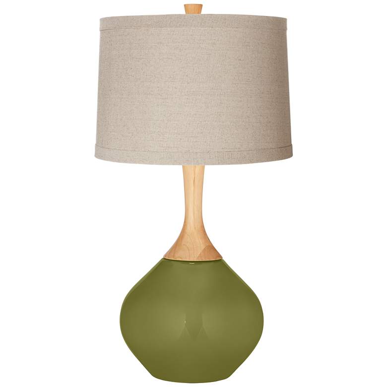 Image 1 Rural Green Natural Linen Drum Shade Wexler Table Lamp
