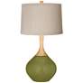 Rural Green Natural Linen Drum Shade Wexler Table Lamp