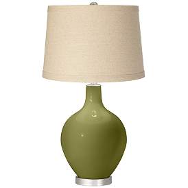 Image1 of Rural Green Oatmeal Linen Shade Ovo Table Lamp