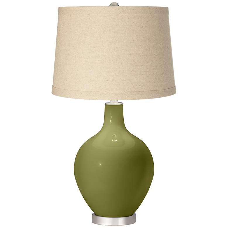 Image 1 Rural Green Oatmeal Linen Shade Ovo Table Lamp