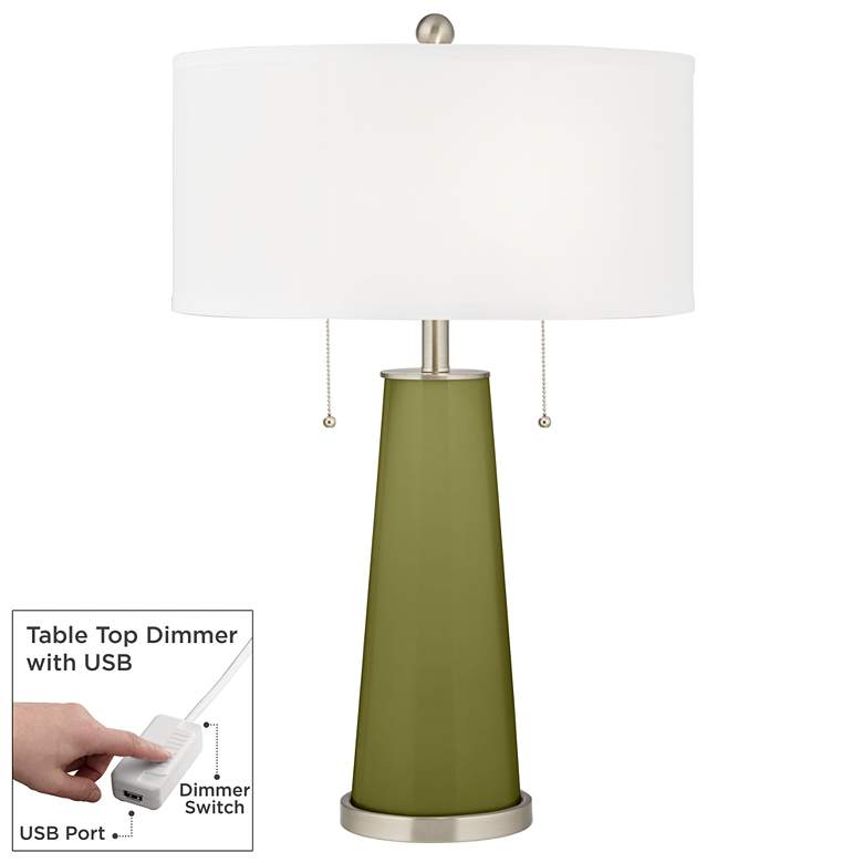 Image 1 Rural Green Peggy Glass Table Lamp With Dimmer