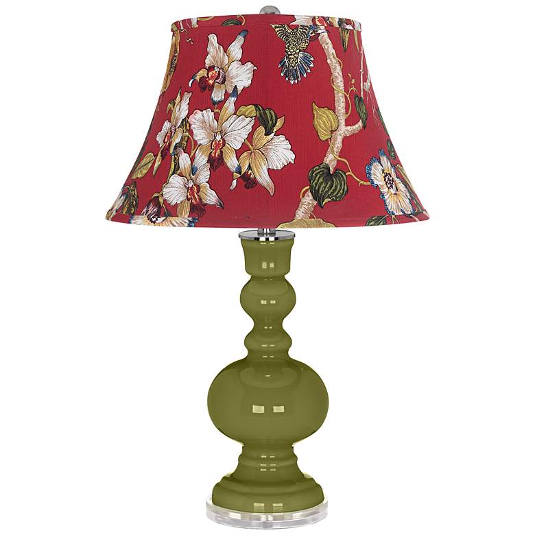 Image 1 Rural Green Red Botanical Shade Apothecary Table Lamp