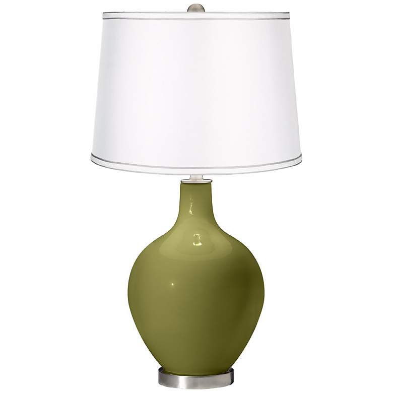 Image 1 Rural Green - Satin Silver White Shade Ovo Table Lamp