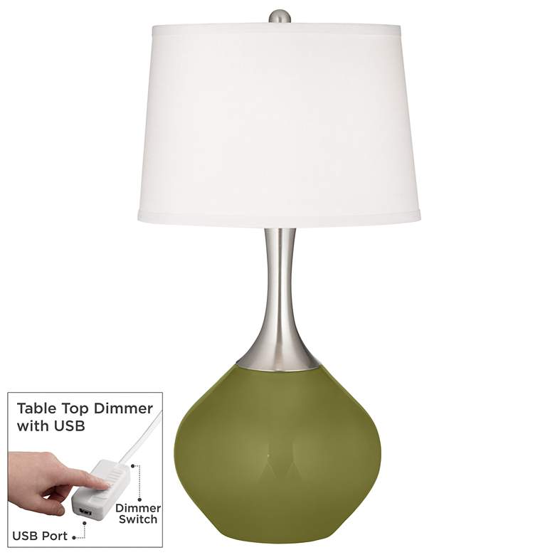 Image 1 Rural Green Spencer Table Lamp with Dimmer