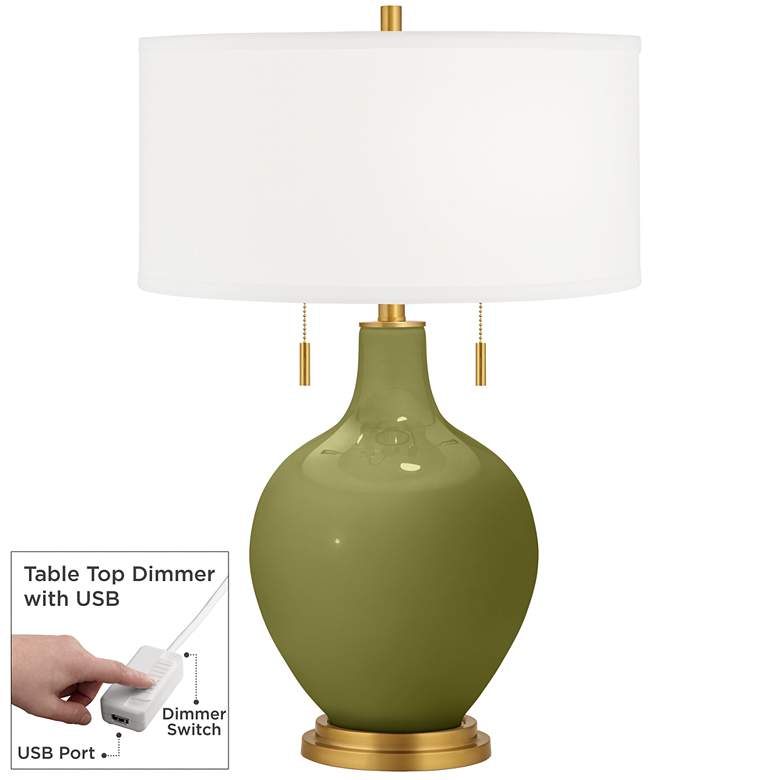 Image 1 Rural Green Toby Brass Accents Table Lamp with Dimmer