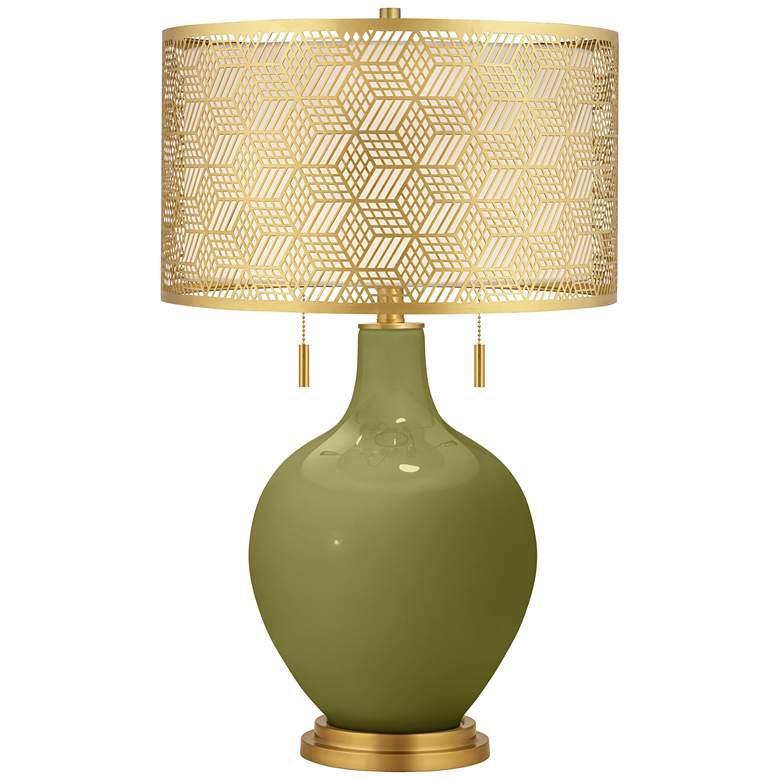 Image 1 Rural Green Toby Brass Metal Shade Table Lamp