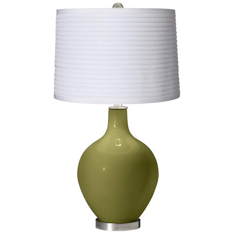 Image 1 Rural Green White Pleated Shade Ovo Table Lamp