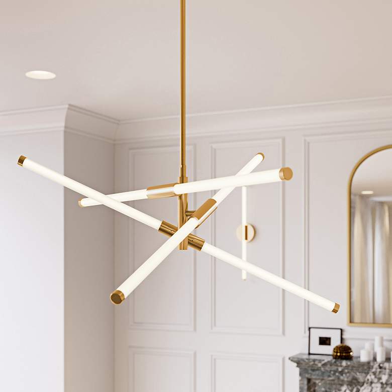 Image 2 Rusnak 30" Wide Satin Brass LED Tubular Pendant Light