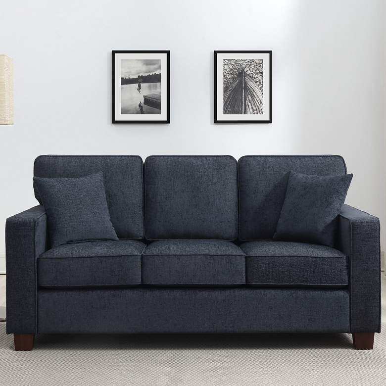 Image 1 Russell 70 3/4" Wide Navy 3-Seater Sofa with 2 Pillows