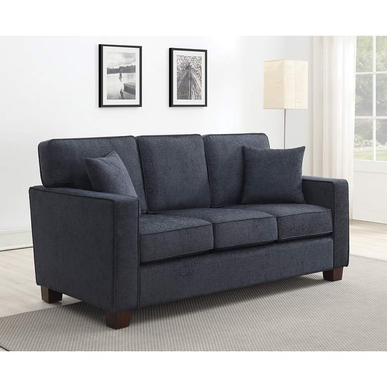 Image 7 Russell 70 3/4" Wide Navy 3-Seater Sofa with 2 Pillows more views