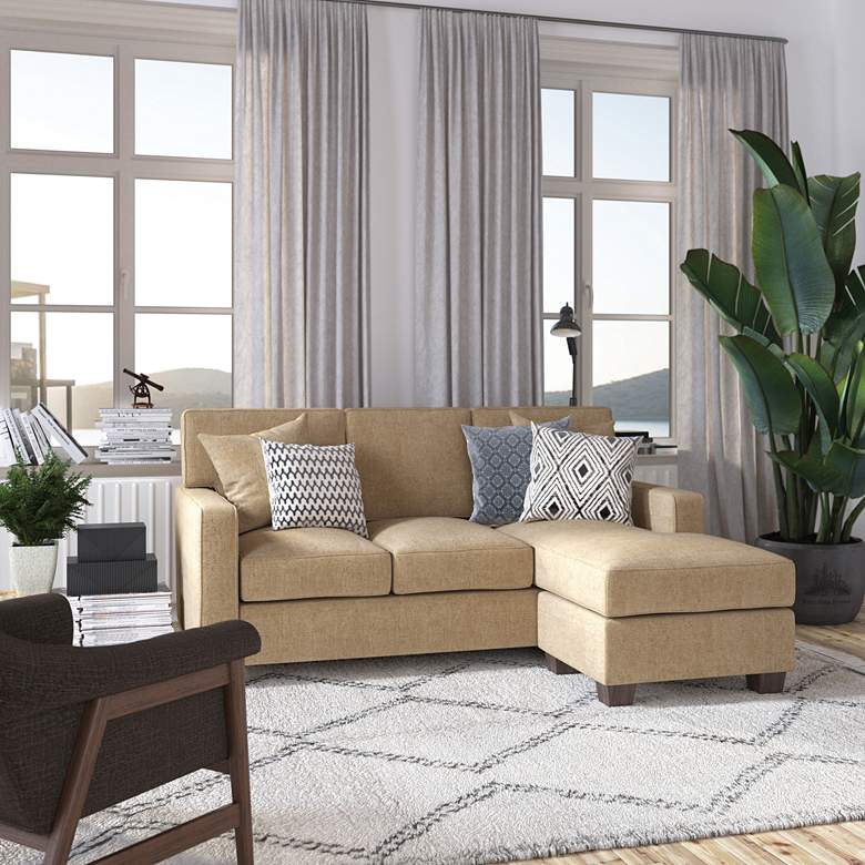 Image 1 Russell Earth Fabric L-Shaped Sectional Sofa with 2 Pillows