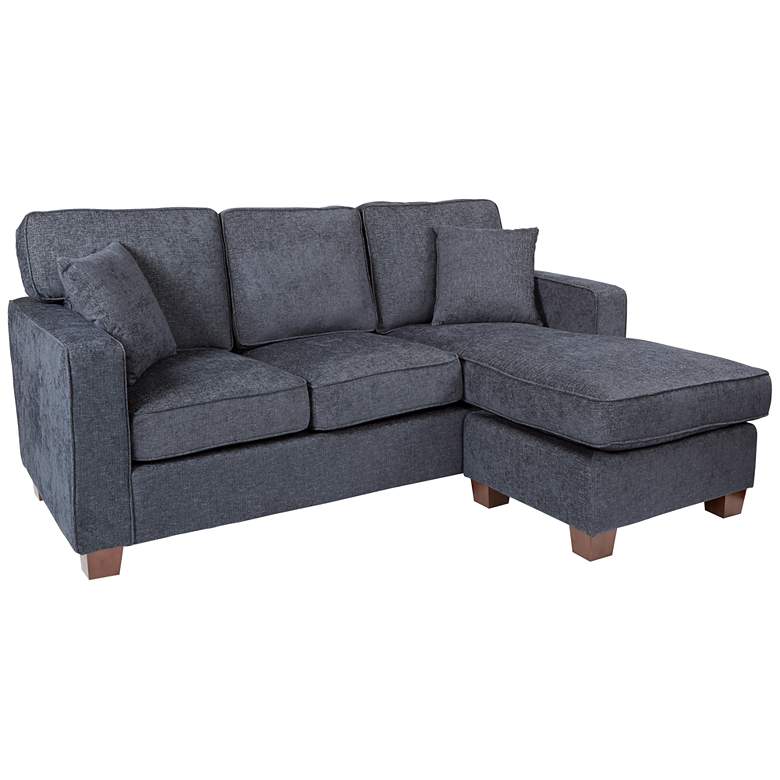 Image 2 Russell Navy Fabric L-Shaped Sectional Sofa with 2 Pillows