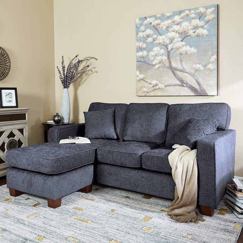 Image 1 Russell Navy Fabric L-Shaped Sectional Sofa with 2 Pillows