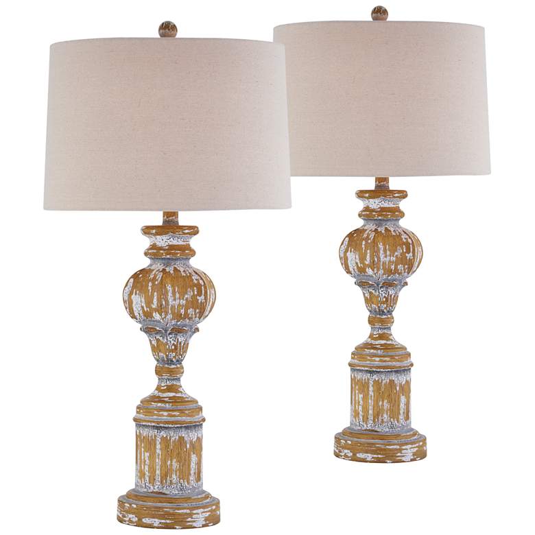 Image 1 Russell Tan White Gray Distressing Table Lamps Set of 2