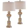 Russell Tan White Gray Distressing Table Lamps Set of 2