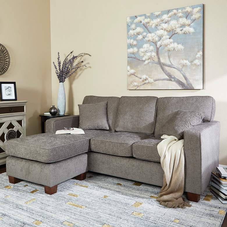 Image 1 Russell Taupe Fabric L-Shaped Sectional Sofa with 2 Pillows
