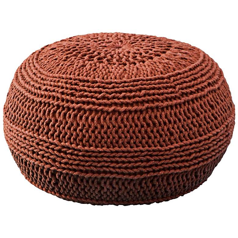 Image 1 Rust Red 20 inch Wide Roped Cotton Pouf Ottoman